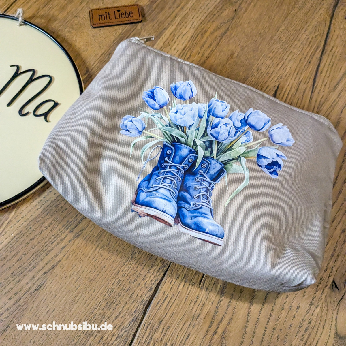 Bügelbild Flower Boots blau